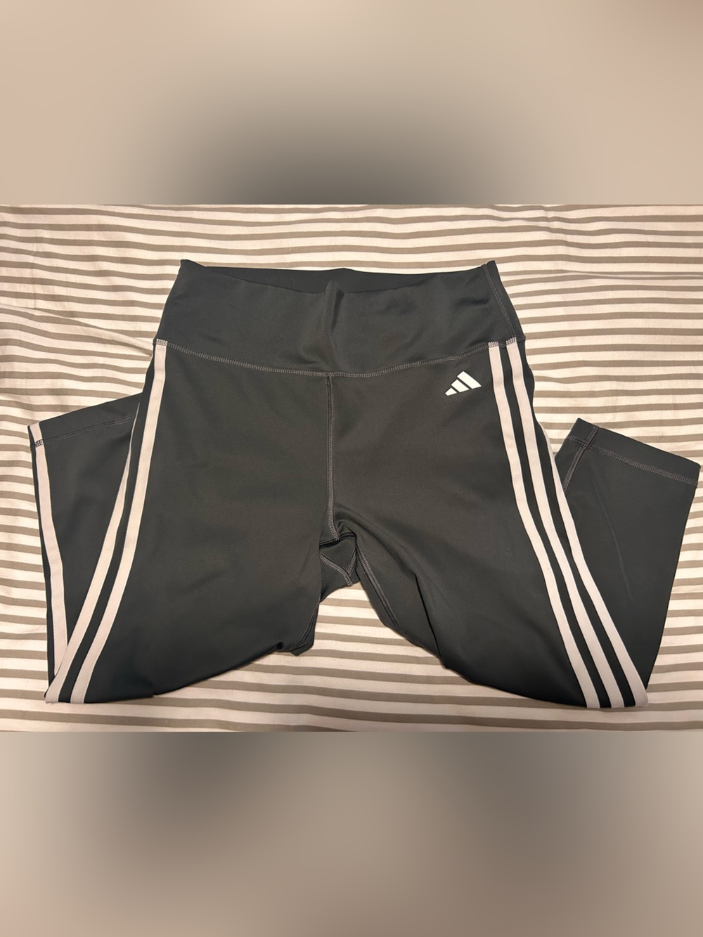 Adidas Women’s Gray Tight Fit Capri Leggings with White Side Stripes